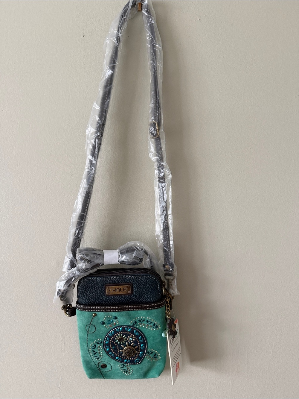 Chala Teal and Navy Embroidered Crossbody Bag